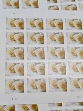 5 Books Forever Rose Stamp Sheet - Cream Yellow Floral Design